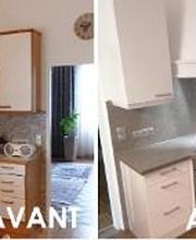 Cette cuisine a reçu une modernisation en changeant les façades, le plan de travail et la crédence. PORTAS change les éléments selon les besoins du client. Ici, on a pu garder le four.  