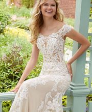 Spitze Brautkleid blushfarbe in Fit&Flare Stil bei ADORNIA BRAUTMODE Siegburg