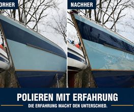 Politur eines stark verwitterten Yachtrumpfes
