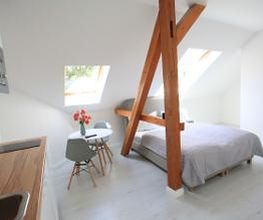 Studio Apartment (ohne Sauna) im Dachgeschoss:
Wohn/Schlafbereich mit Küche