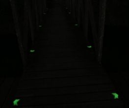 Loseta fotoluminiscente encapsulada. Su función, una vez cargada la pieza, es señalizar y balizar zonas sin iluminación, como por ejemplo carriles bici; rutas turísticas y arqueológicas.
