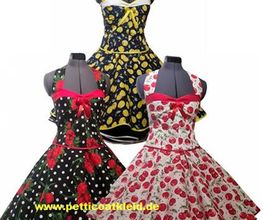 Petticoatkleider mit Punkten, Kirschen und roten Rosen.