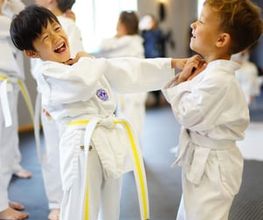 Motivierendes Taekwondo-Training für Kinder mit Schwerpunkt auf Disziplin, Bewegung und Teamgeist.