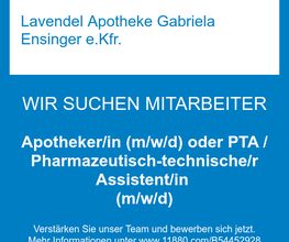Apotheker/in (m/w/d) oder PTA / Pharmazeutisch-technische/r Assistent/in (m/w/d)