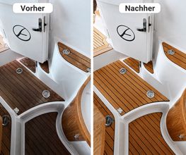 Teak- und Gelcoatpflege im Yachtcockpit