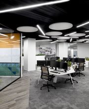 Area open space, con spazi progettati per favorire la collaborazione, il benessere delle persone e l'efficienza tecnologica.