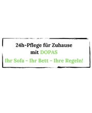 „24h-Pflege für Zuhause mit DOPAS Pflege : Ihr Sofa, Ihr Bett, Ihre Regeln.“ Die Grafik bringt den zentralen Gedanken der Betreuung zu Hause auf den Punkt: Unterstützung erhalten und gleichzeitig in der vertrauten Umgebung bleiben.