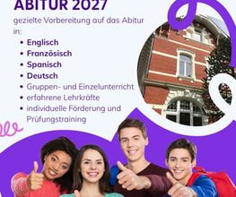 Prüfungsvorbereitung auf das Abitur 2027
in den Fächern:
-Englisch
-Französisch
-Spanisch
-Deutsch
Wir bieten dir effektive Abiturvorbereitung in Englisch, Französisch, Spanisch und Deutsch – für schriftliche UND mündliche Prüfungen.
Was dich bei uns erwartet;
- Lernen in kleinen Gruppen oder im Einzelunterricht
- Abi-typische Aufgaben & verständliche Erklärungen
- Training für Texte schreiben, analysieren, Hör- & Leseverstehen
Intensivkurse in den Ferien von NRW (wochenweise buchbar)
Mündliche Prüfung üben – ohne Stress, mit Feedback
Motivierte, erfahrene Lehrkräfte, die dich wirklich unterstützen