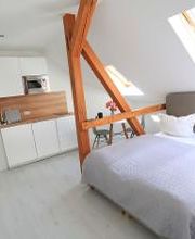 Studio Apartment (ohne Sauna) im Dachgeschoss:
Wohn/Schlafbereich mit Küche