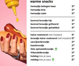 HEMA belegde broodjes en warme snacks menukaart 2025