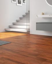 SUELO DE MADERA DE JATOBA  EN 3 LAMAS.
3-STRIP JATOBA ENGINEERED HARDWOOD FLOORING.